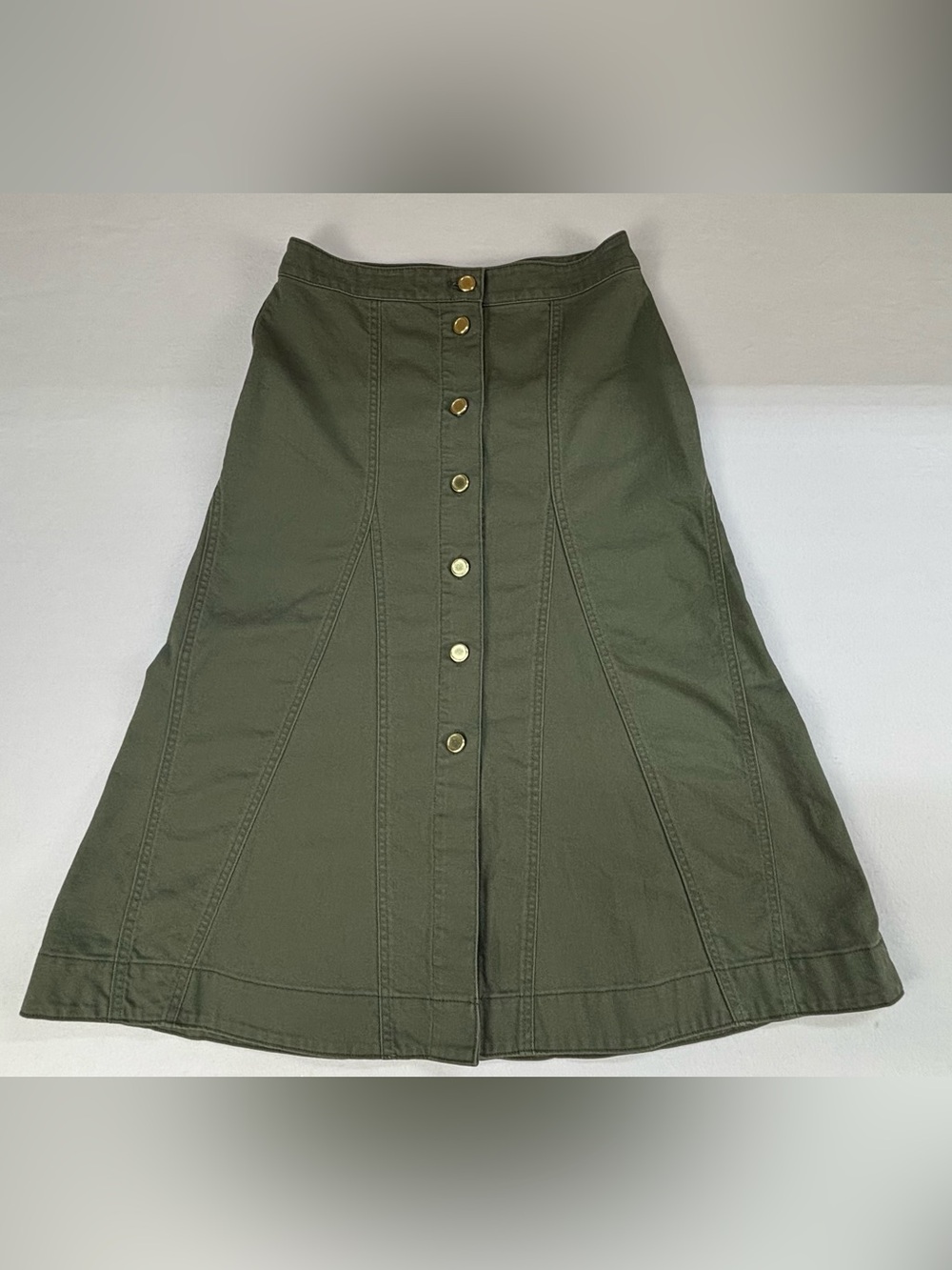 LOFT Olive Green Button-Front A-Line Skirt